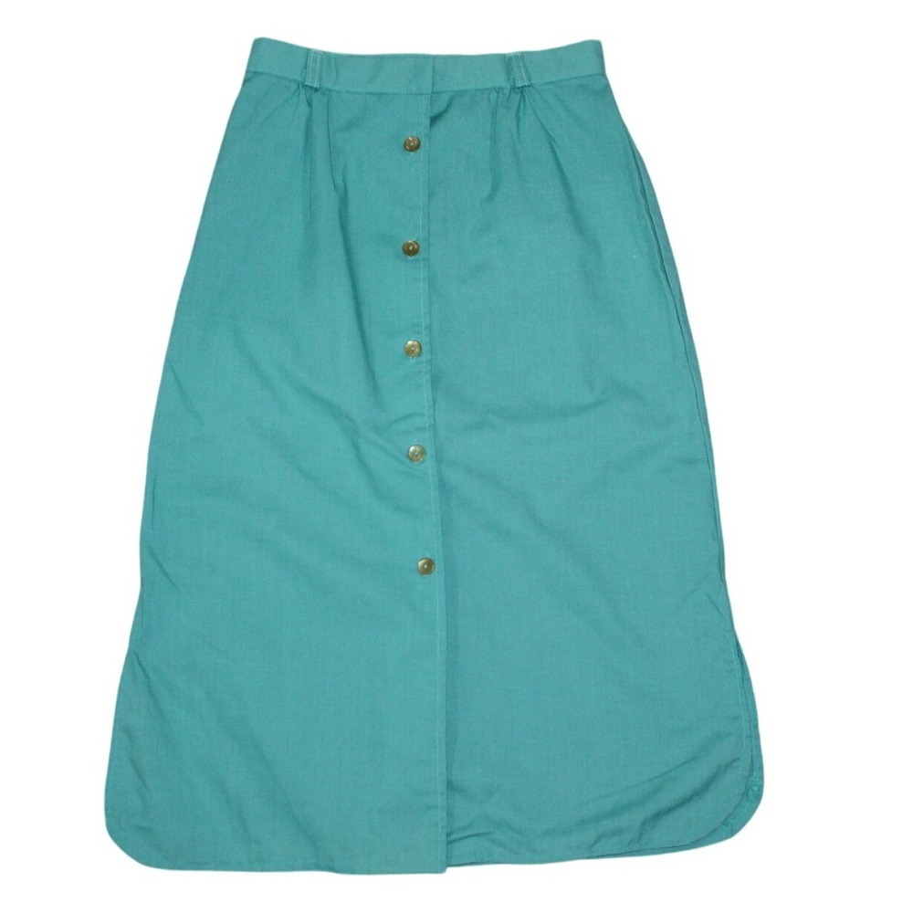 Vintage 90s Teal‎ Button Front Midi Skirt Alfred Paquette XS